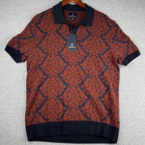 Ben Sherman Men's Polo Shirt  Knit Medium Textured Stretch Navy Sonoma Red NWT